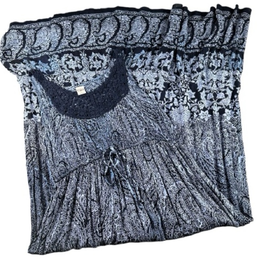 Bila Bohemian Paisley Crochet Sleeveless Navy Blue Maxi Summer Dress Size L - Picture 8 of 13